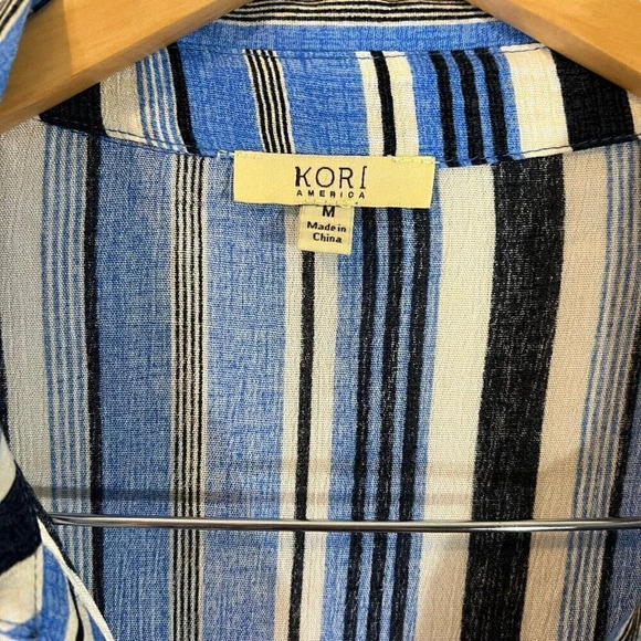 Kori Striped Romper Medium Blue White Black Striped Pockets Drawstring Waist - Picture 7 of 7